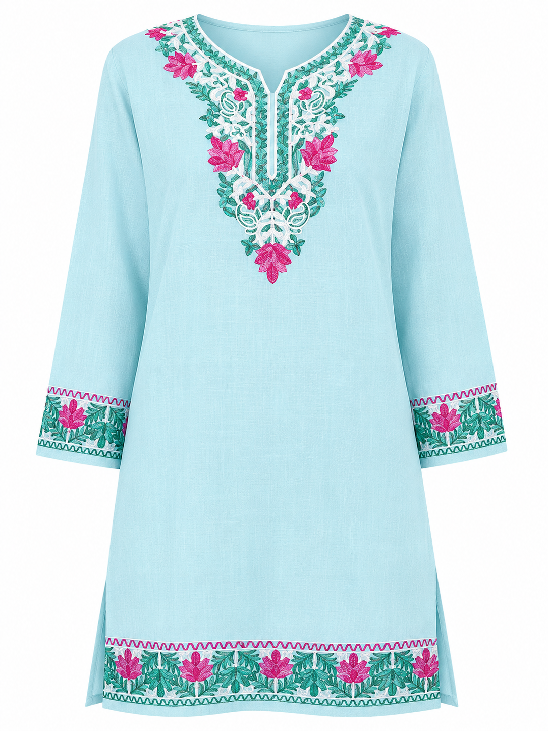 Kashmir Aari cotton Co-Ord Set | Light Turquoise